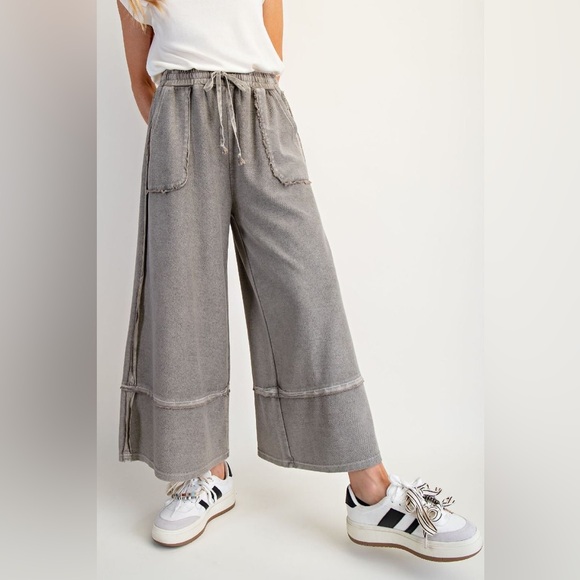 Easel Los Angeles Pants - 797 EASEL ASH MINERAL WASHED TERRY PALAZZO PANTS SML NWT